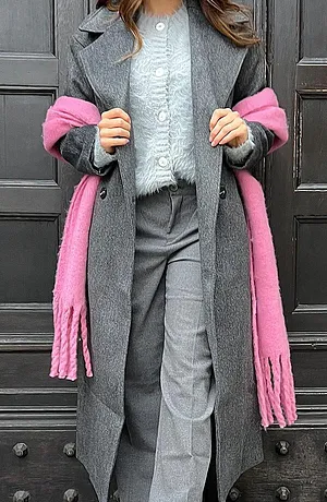Dam - Dubbelknäppt oversizekappa med yllelook - antracit, melerad