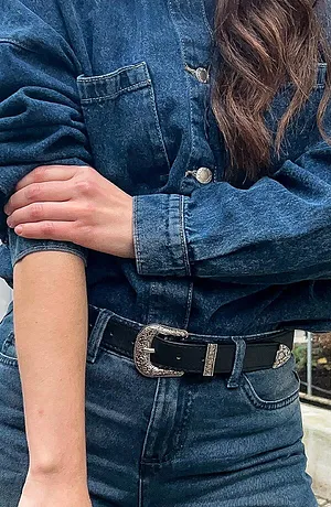 Dam - Jeansskjorta i oversizemodell - mörkblå denim, used