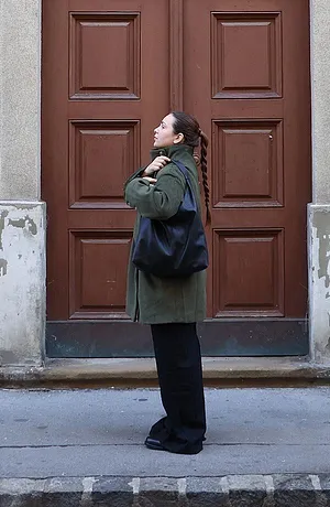 Dam - Kort kappa med yllelook - mörk olivgrön