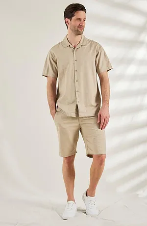 Heisenberg_FutureUse - Kortärmad skjorta med lin, Loose Fit - sand