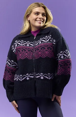 Dam - Lusemönstrad oversizecardigan - mörkblå, mönstrad