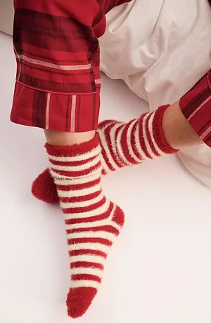 Dam - Mysstrumpor (2-pack) - mörkröd/vit, randig + mörkröd