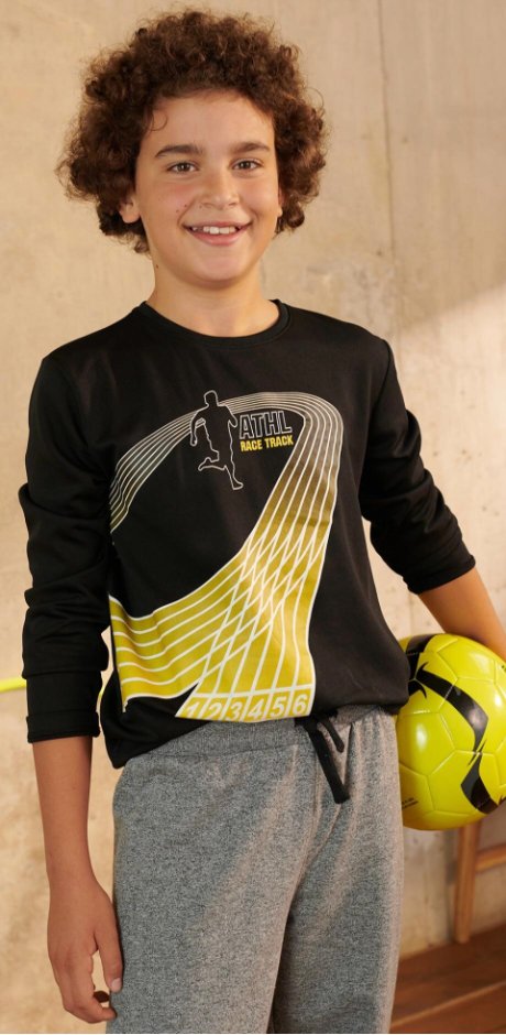 Barn - Långärmad sport-T-shirt för pojkar - svart, grafiskt tryck