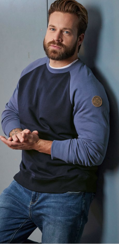 Herr  - Sweatshirt med raglanärmar (2-pack) - mörkblå/indigoblå + mörkröd/mörkblå