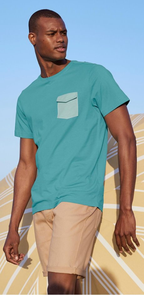 Herr  - T-shirt med ficka - havsgrön