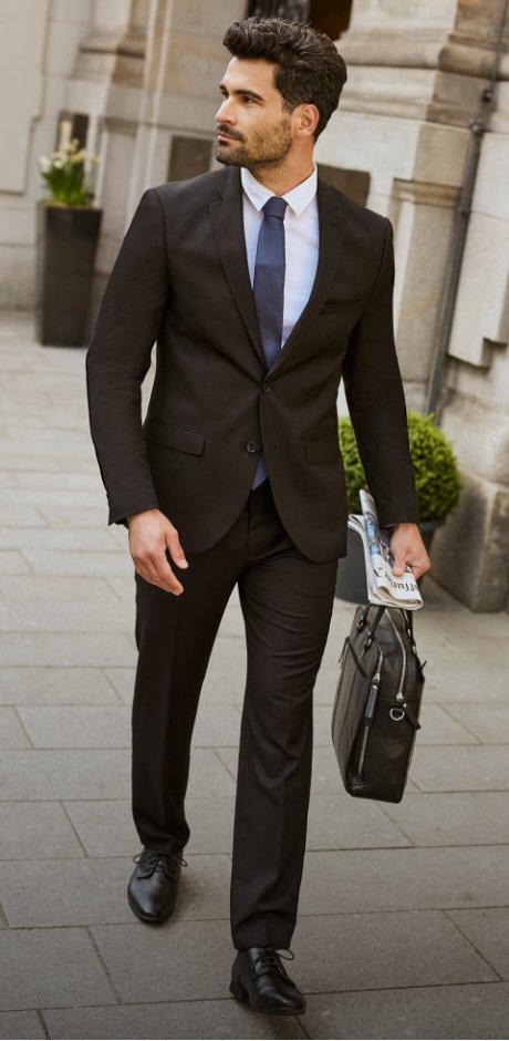 Herr  - 3-delad kostym: kavaj, byxa och slips (smal passform) - svart