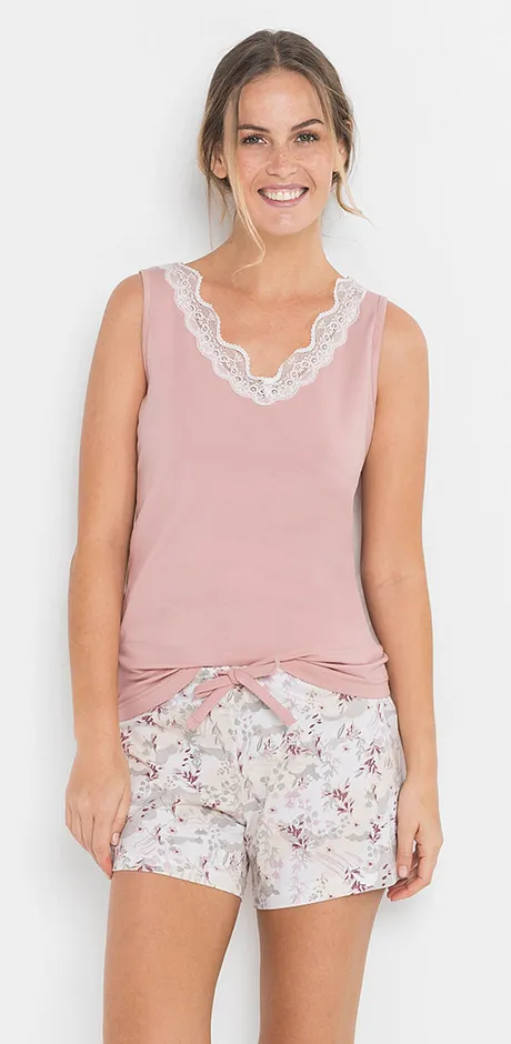 Dam - Pyjamas med shorts - rosenträ, mönstrad
