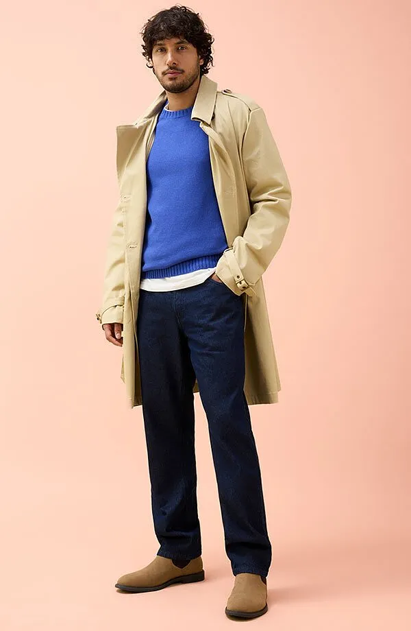 Herr  - Relaxed Fit Jeans i ekologisk bomull, Straight - m&ouml;rkbl&aring; denim, utan tv&auml;ttning