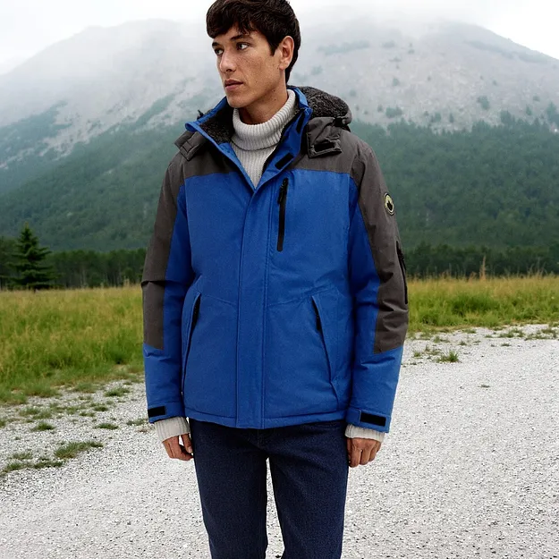 Herr  - Vattent&auml;t skidjacka med mjukt fleecefoder - azurbl&aring;/skiffergr&aring;