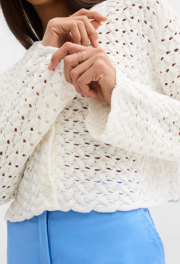 Trendigt - H&aring;lm&ouml;nstrad cardigan - ullvit