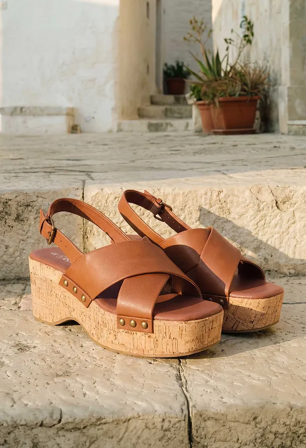 Dam - Sandalett med kilklack i korkstil - brun