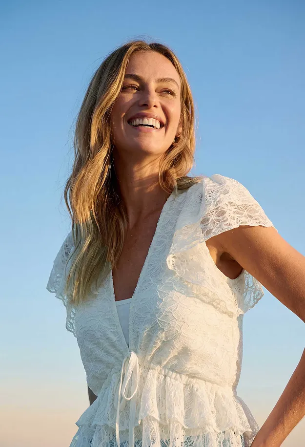 Dam - Kort spetstopp - ullvit