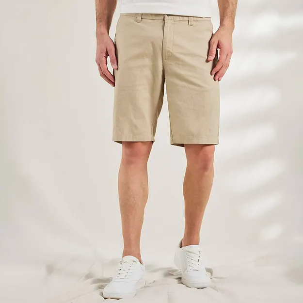 Herr  - Bermudas i chinosmodell med linne, Regular Fit - sand