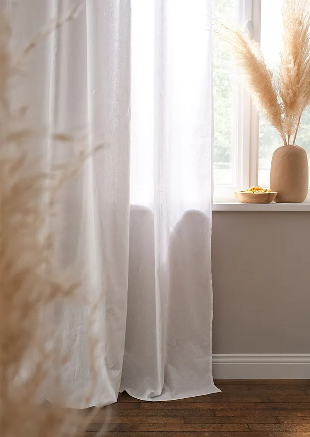 Hem - Gardinl&auml;ngd i bomull med linneandel (1-pack) - cremevit