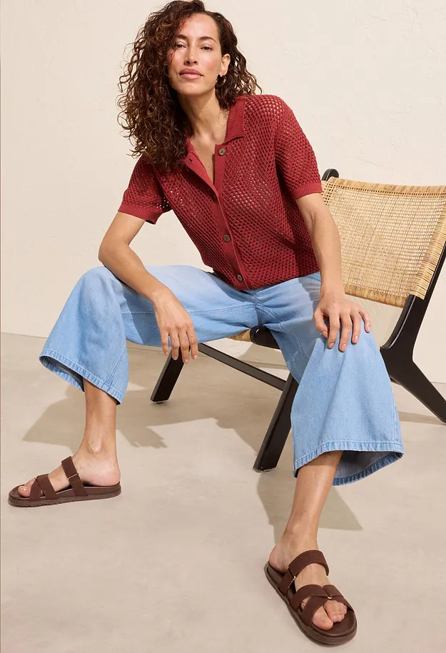 Dam - Wide Leg-jeans med bekv&auml;m midja - ljusbl&aring; denim used