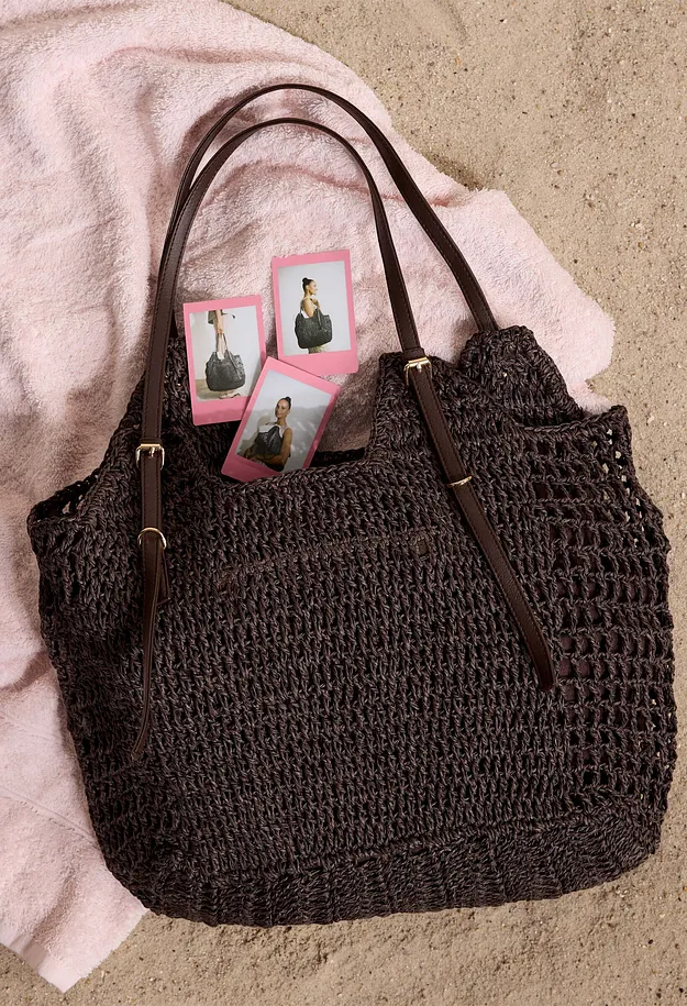 Dam - Shoppingv&auml;ska med halmlook och sp&auml;nne - m&ouml;rkbrun