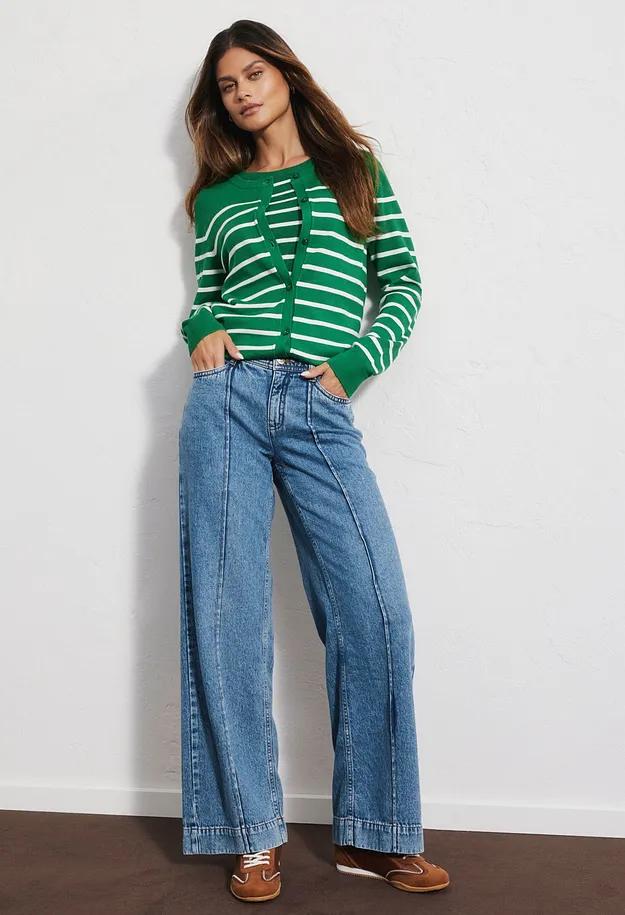 Trendigt - Wide Leg Jeans Mid Waist - mellanbl&aring; denim, used-look