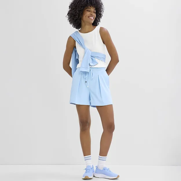 Trendigt - Extra l&auml;tta sportshorts med dekorveck, snabbtorkande - ljusbl&aring;