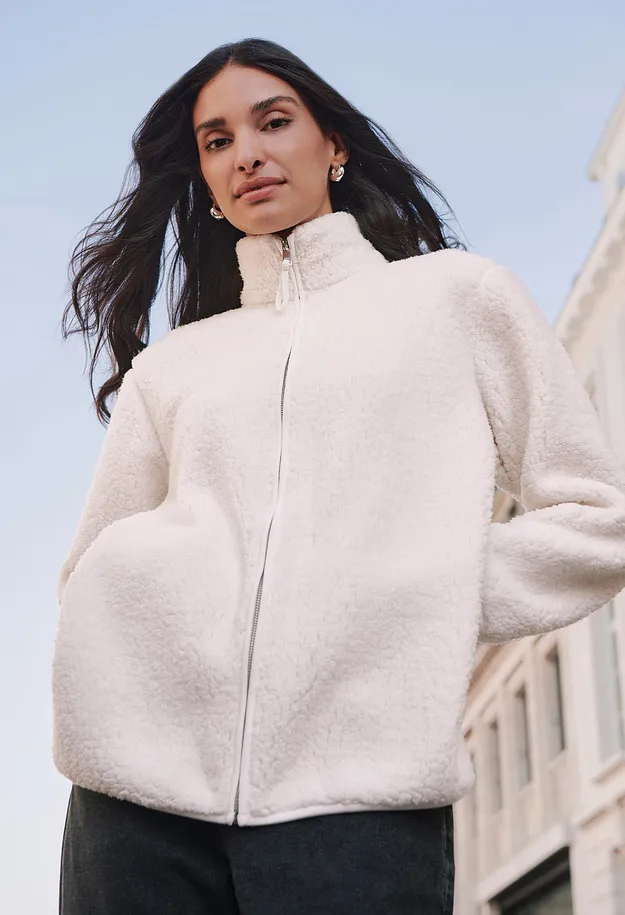 Dam - Jacka i teddyfleece - ullvit