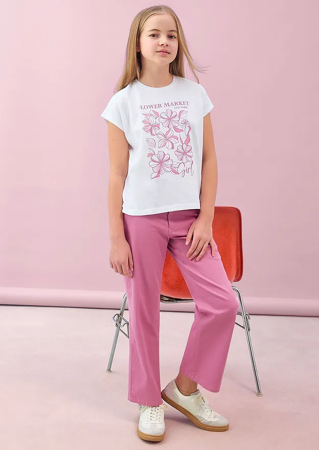 Barn - T-shirt av ekologisk bomull - vit blommig