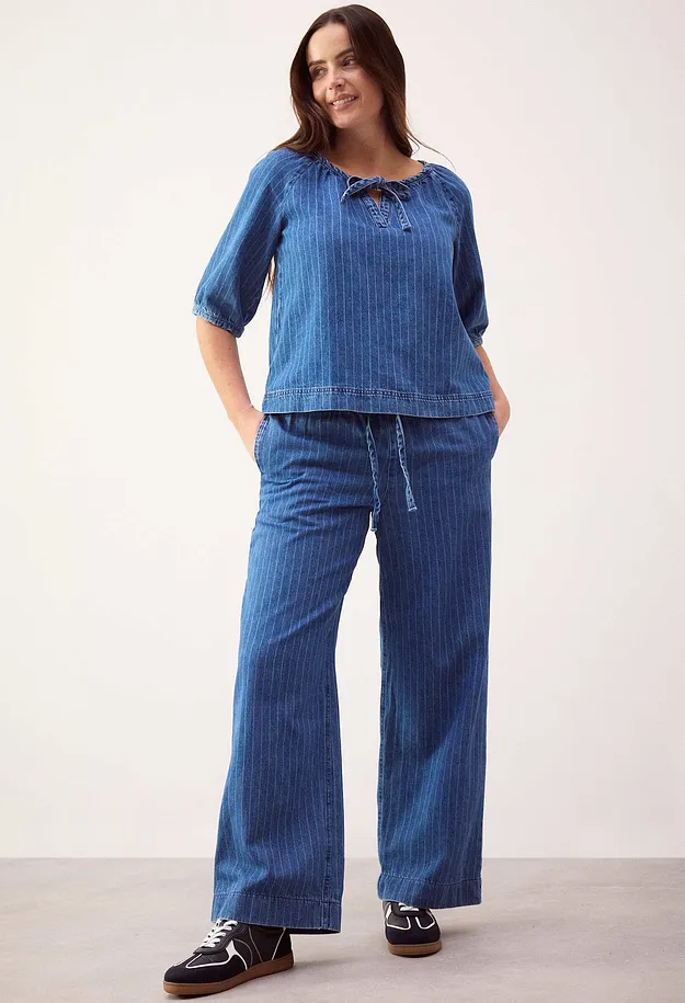 Dam - Wide Leg jeans Mid Waist - bl&aring; denim, randig