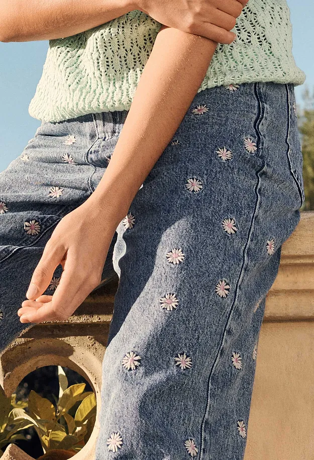 Dam - Straight jeans High Waist - ljusbl&aring; denim used