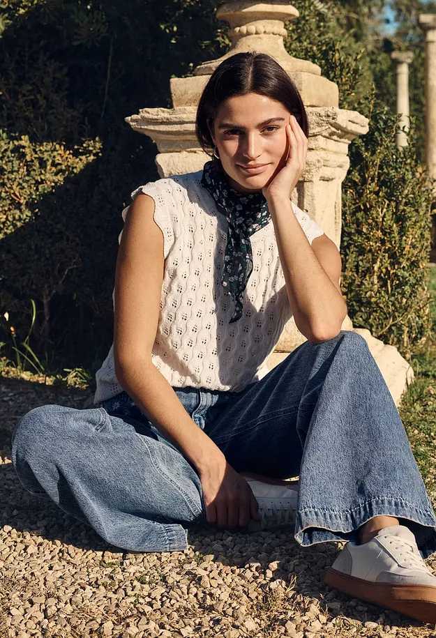 Dam - Stickat linne av ren bomull - ullvit