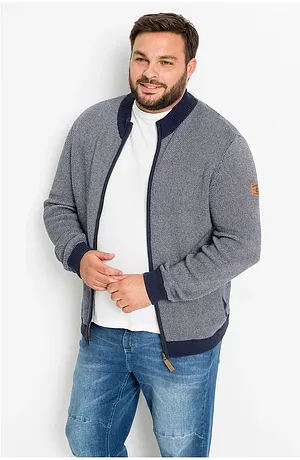 Grå grovstickad kofta med ståkrage