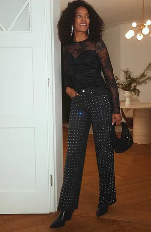 Dam - Långärmad topp i fin spets - svart