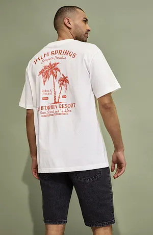 Herr  - T-shirt med trendigt tryck på ryggen, Loose Fit - ullvit, med tryck