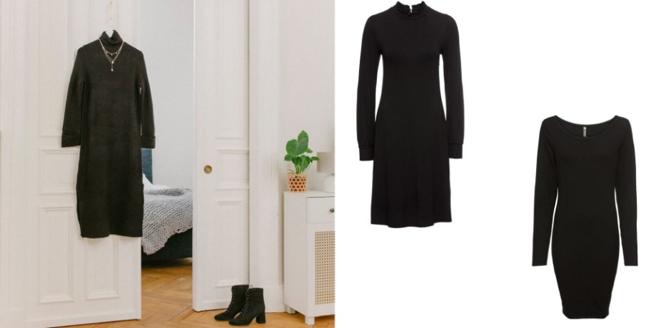 Dam - Stickad klänning med polokrage - svart