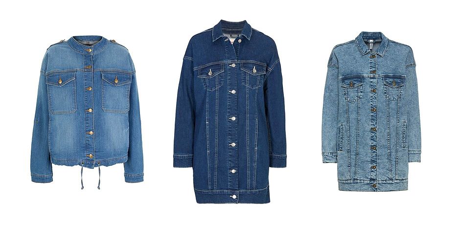 Inspiration - Jeansjacka i oversizemodell med uppvikabara ärmar - blå denim
