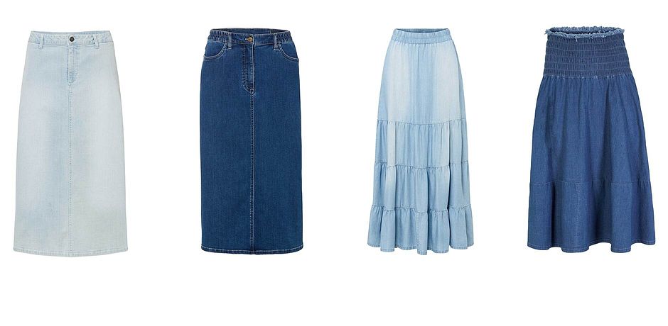 Inspiration - Stretchig mellanlång jeanskjol - isblå denim, used