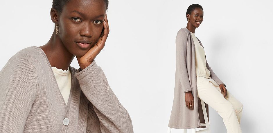 Inspiration - Lång cardigan med sidenandel - natursten
