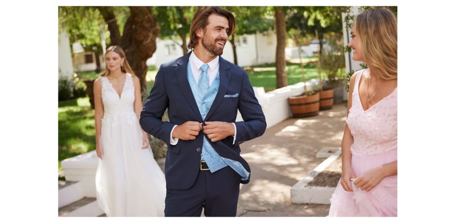 Herr  - Bröllopskostym (5 delar): Kavaj, byxa, väst, slips och ficknäsduk - mörkblå