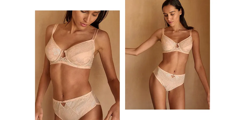 Dam - Minimizer-BH med bygel och tvåfärgad Lurexspets - beige/silver/guld Lurex