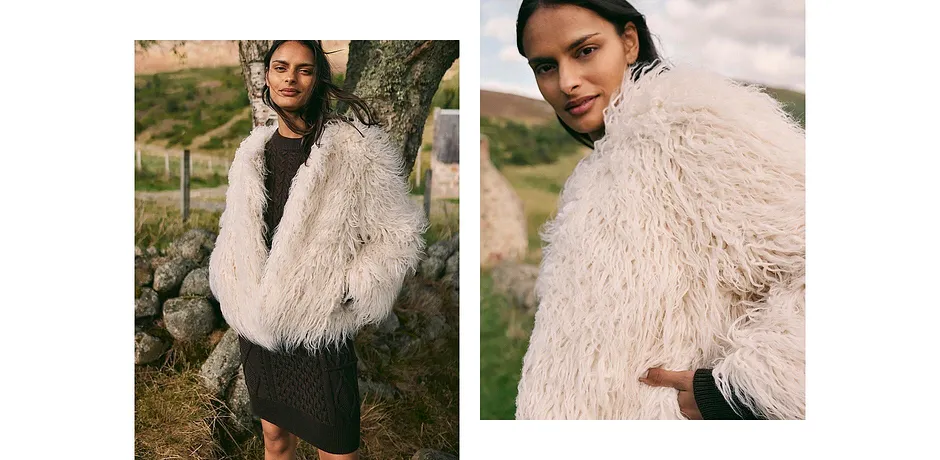 Dam - Oversizejacka i pälsimitation - pärlvit