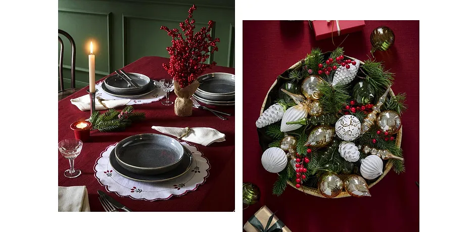 Hem - Bordstablett av ekologisk bomull  (2-pack) - vit/röd