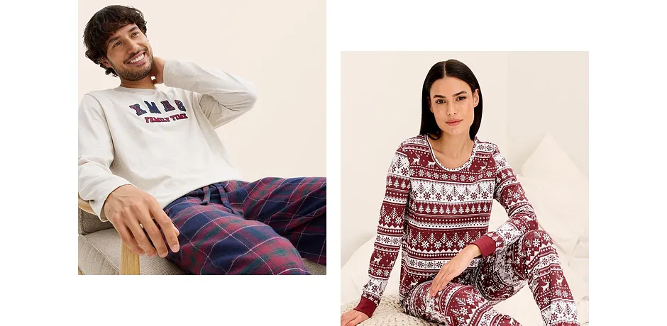 Trendigt - Pyjamas i ekologisk bomull - lönnröd/vit