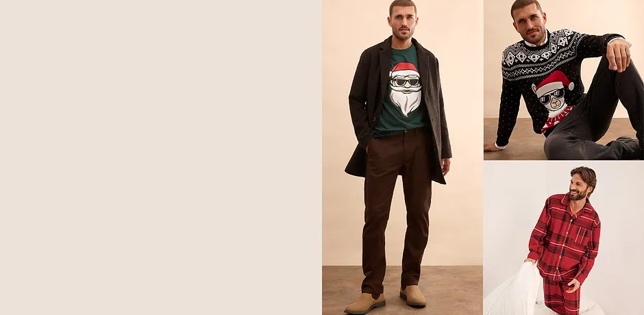 Julig tröja med färgglatt mönster, till det ett par mörka jeans.

