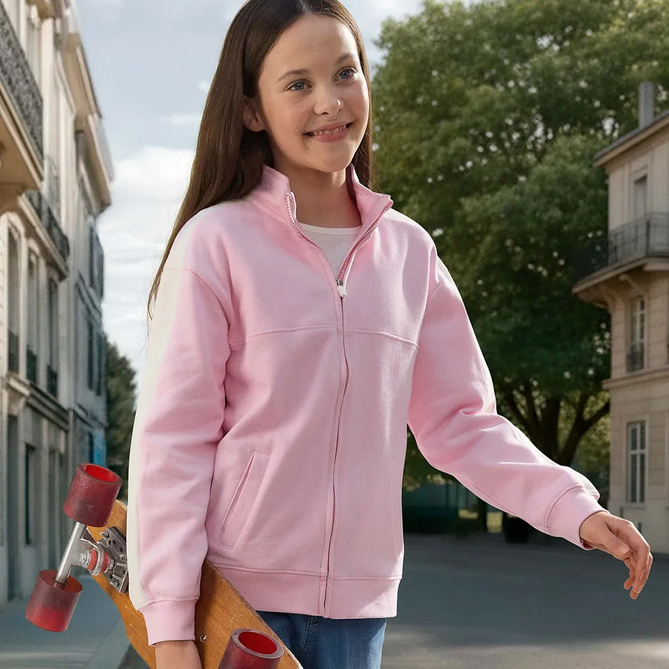 Barn - Sweatshirtjacka i ekologisk bomull - kristallrosa/p&auml;rlvit