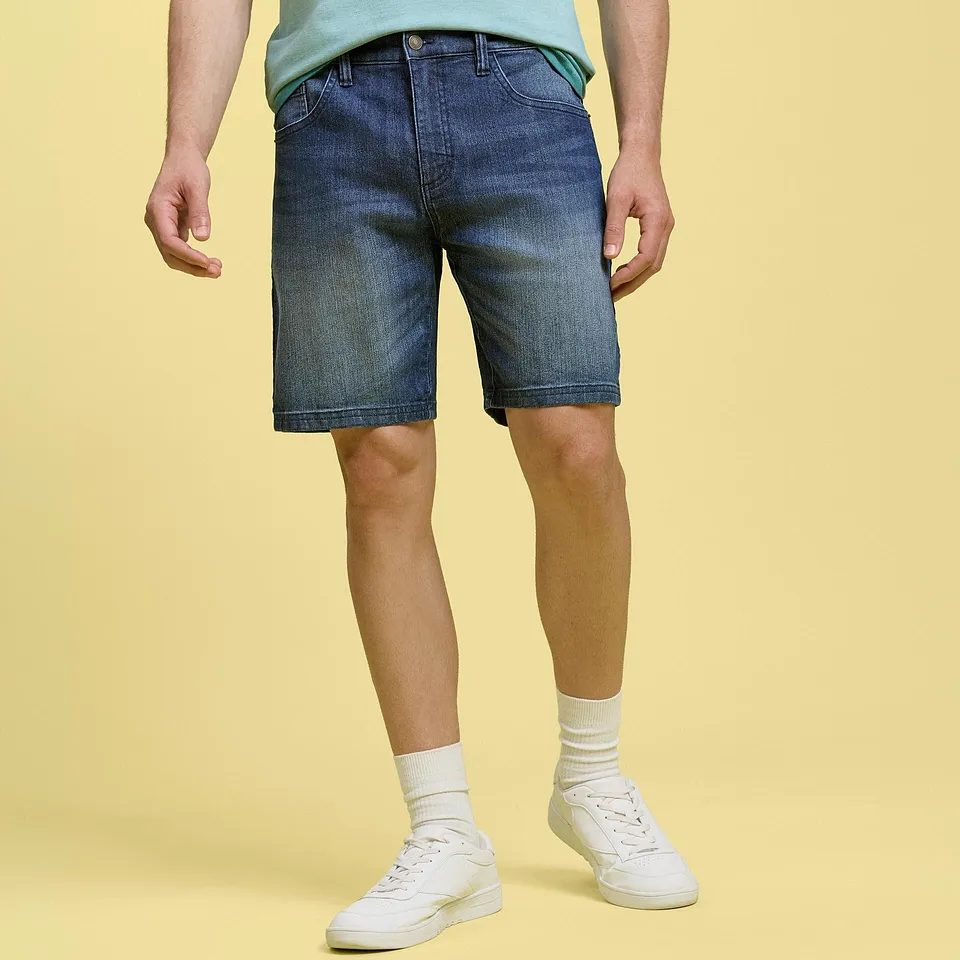 Herr  - Tunna jeansshorts med res&aring;rmidja, Relaxed Fit - m&ouml;rkbl&aring; denim