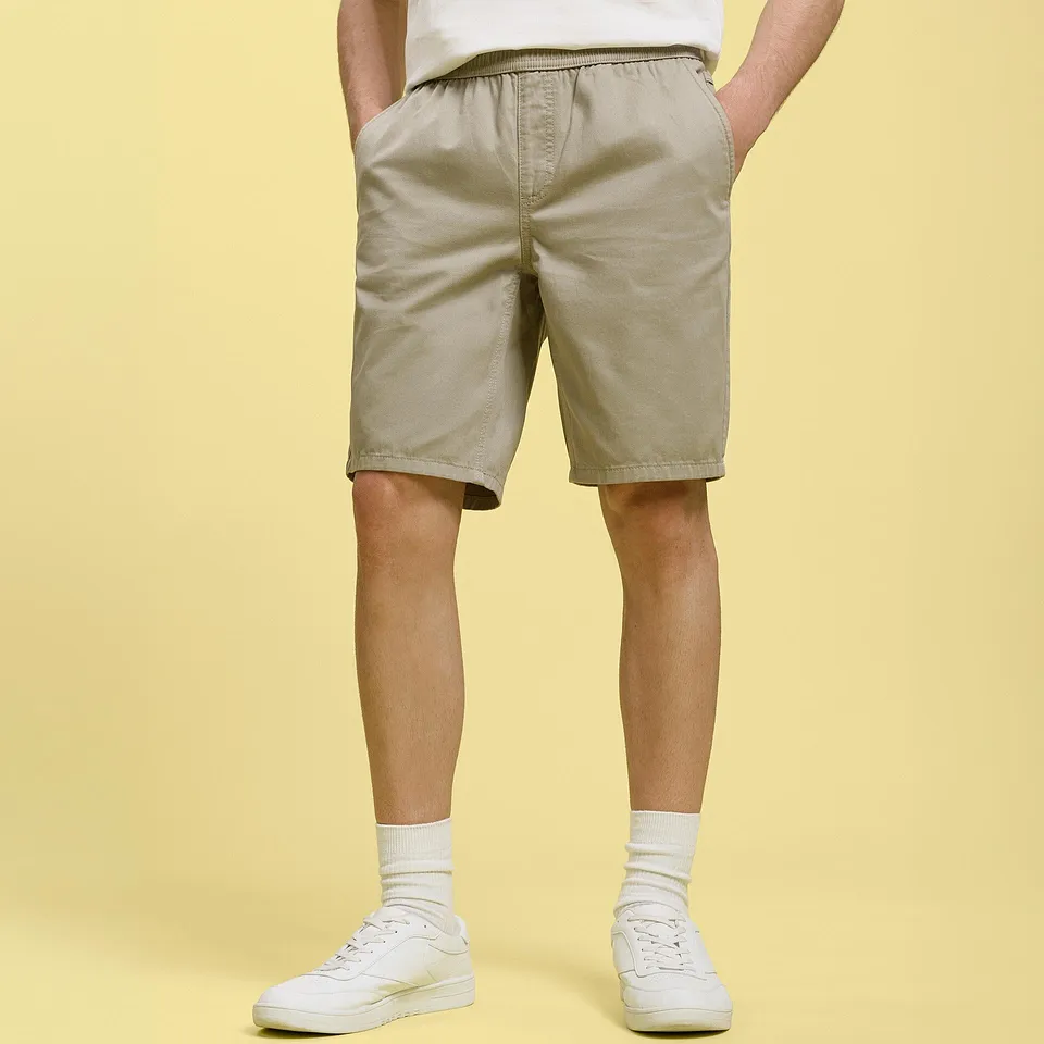 Herr  - Dra p&aring;-shorts av bomull, normal passform - new kaki