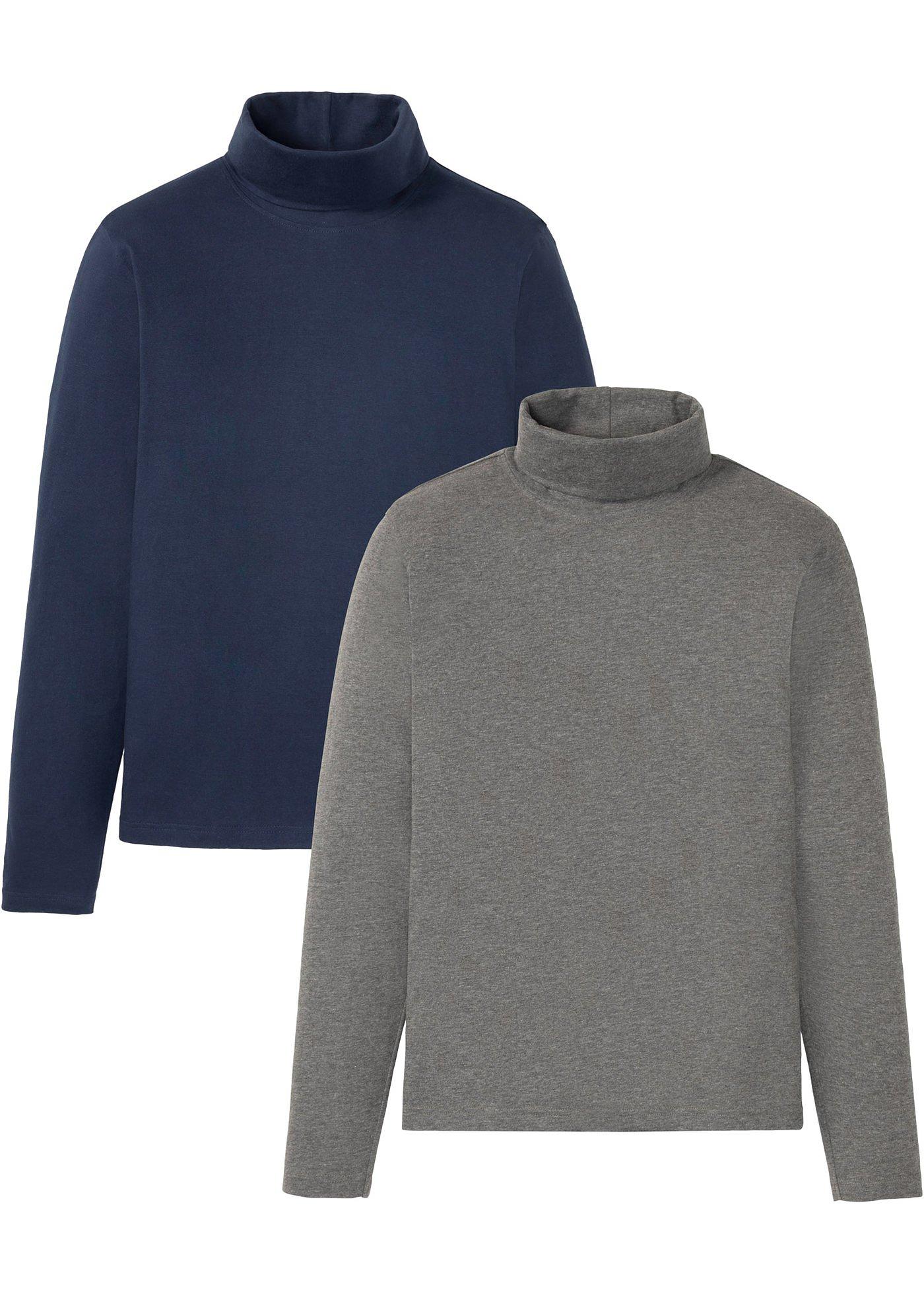 bonprix – Långärmad T-shirt med polokrage (2-pack)