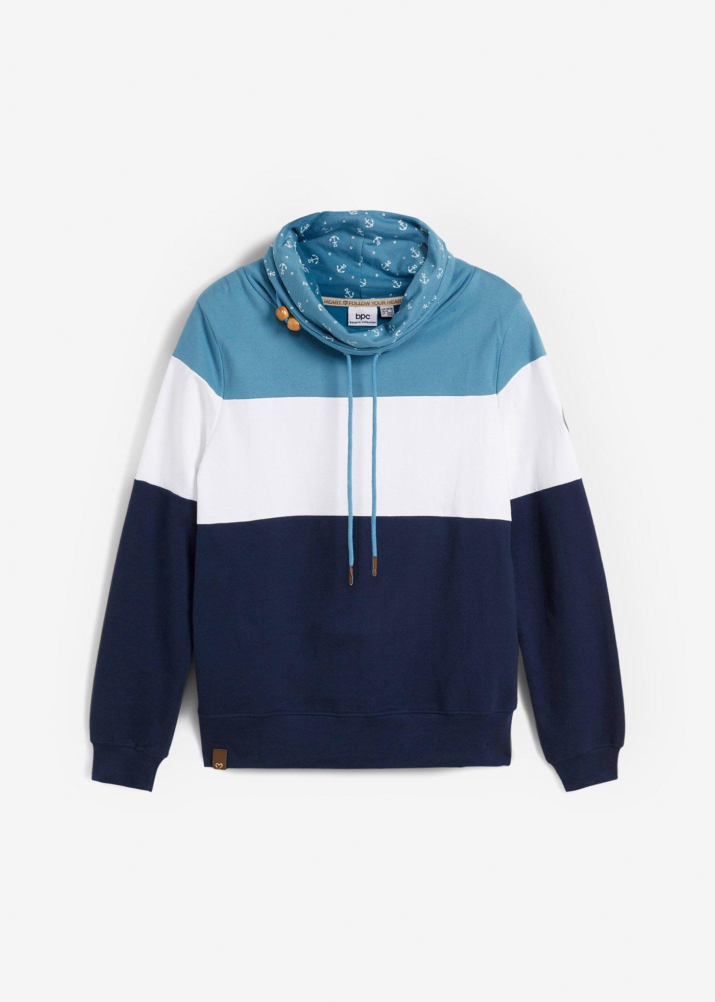 bonprix – Sweatshirt med mönstrad krage i ren bomull