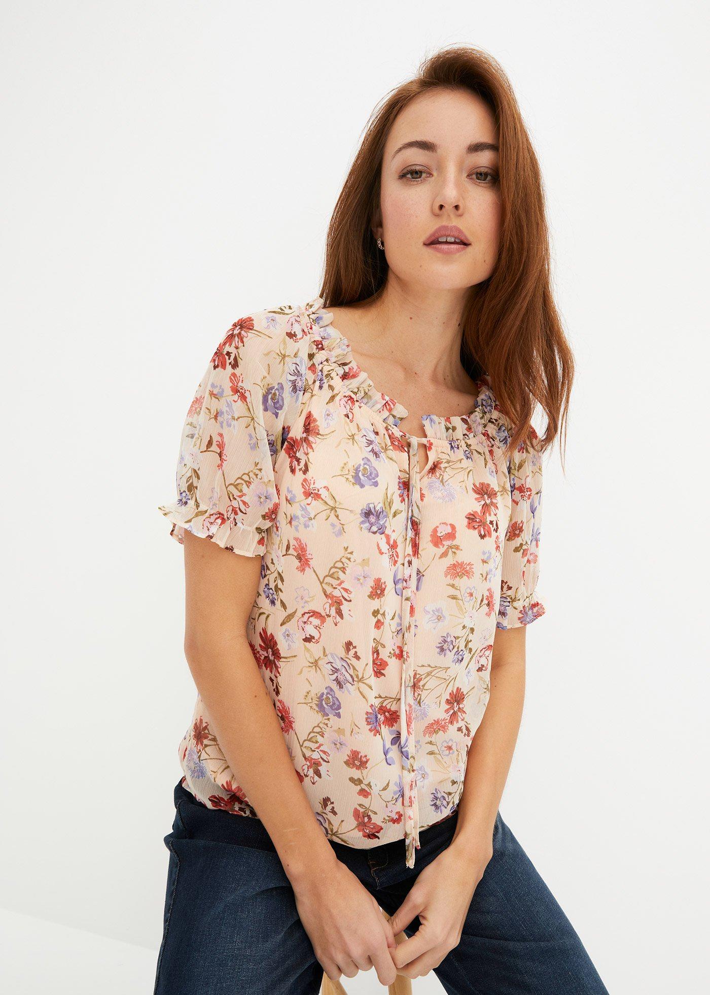 Dam Off-Shoulder Blus Blommig Lätt Material main image 1