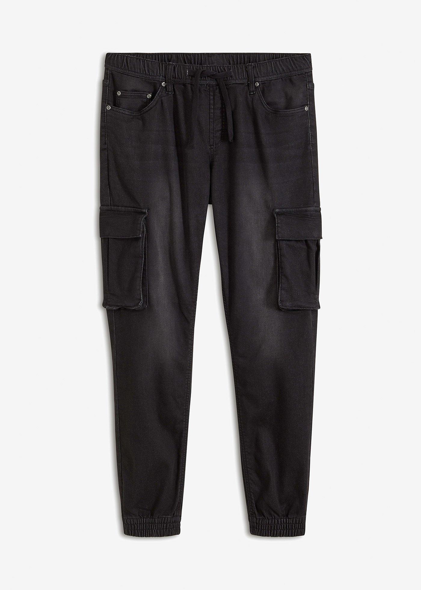 bonprix – Slim Fit cargo-jeans av joggermaterial med resårmidja, Straight