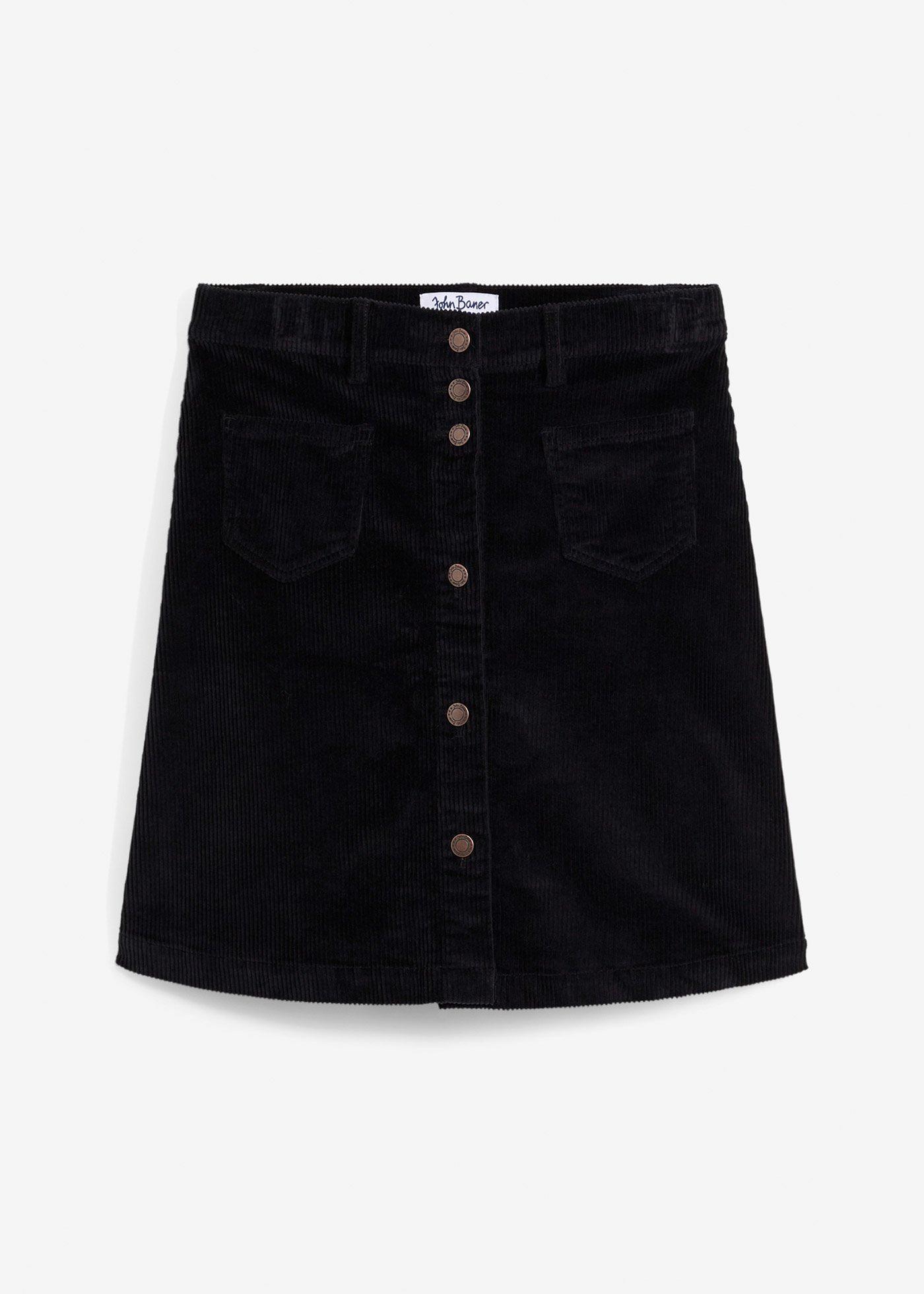 bonprix – Stretchig manchesterkjol med knappgylf