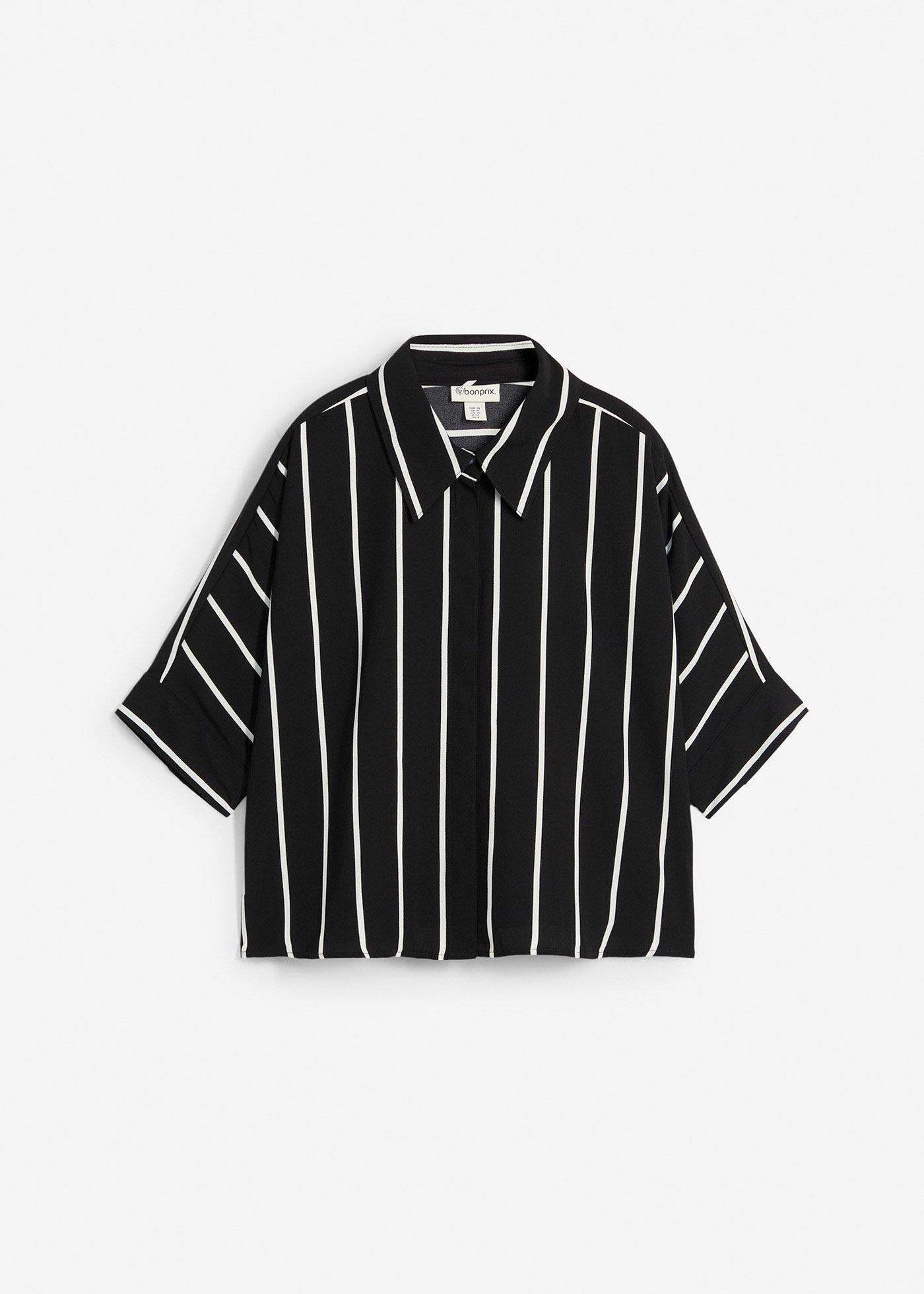bonprix – Kortärmad blus i kräppat material med struktur
