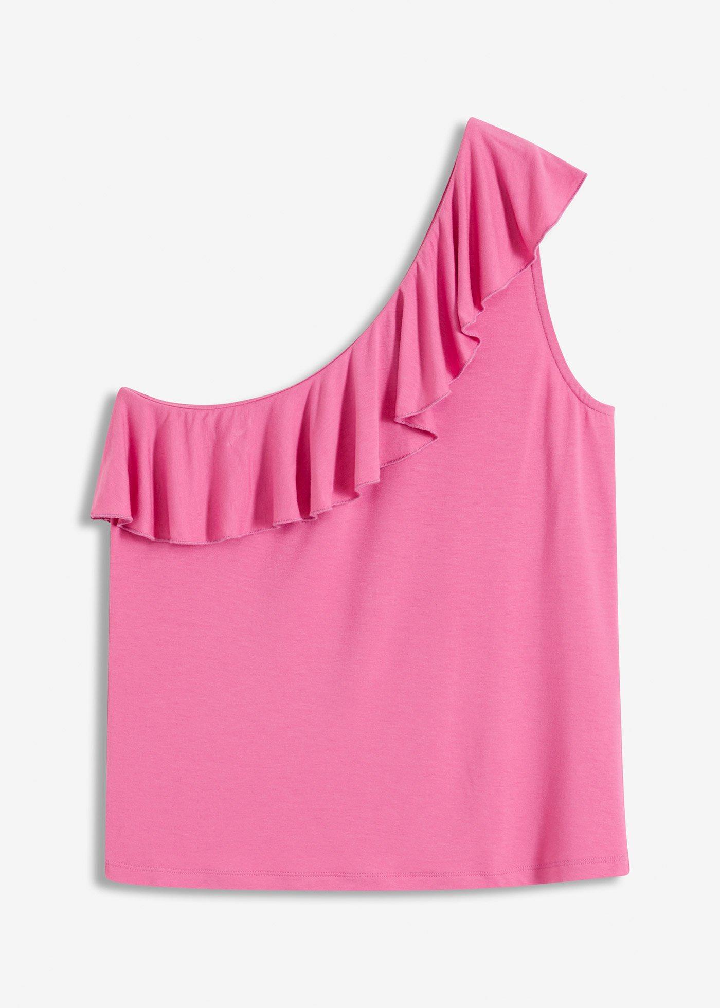bonprix – One shoulder-linne med volang i mjuk viskosmix